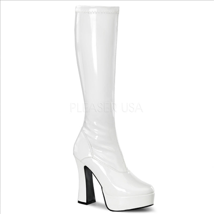 white knee-high side zipper platform exotic dance boots