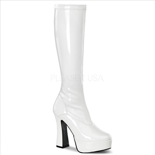 white knee-high side zipper platform exotic dance boots