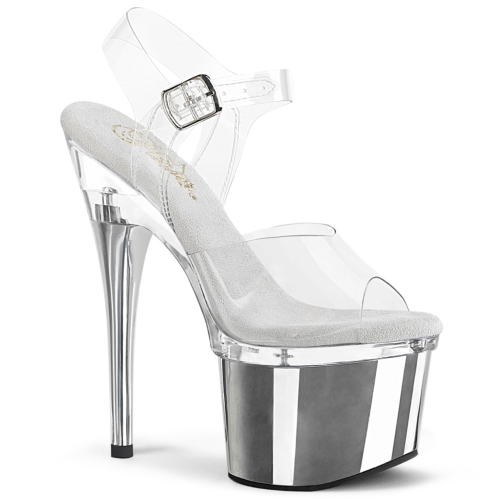7inch   7 1 2inch heel clear clear silver chrome
