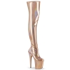 thigh high boots rose gold stretch. holo rose gold