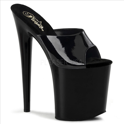 8 inch shiny black patent strapless stripper shoes