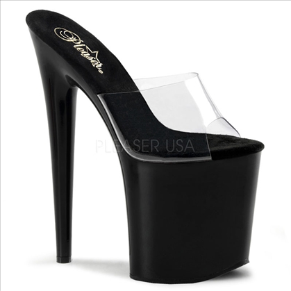 8 inch clear top and black platform strapless stripper shoes
