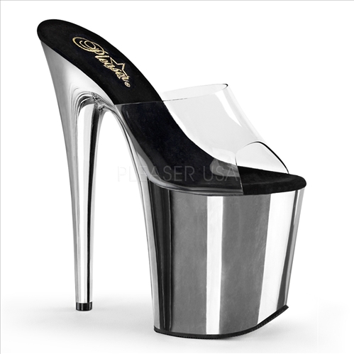 8 inch clear top and silver chrome strapless stripper shoes