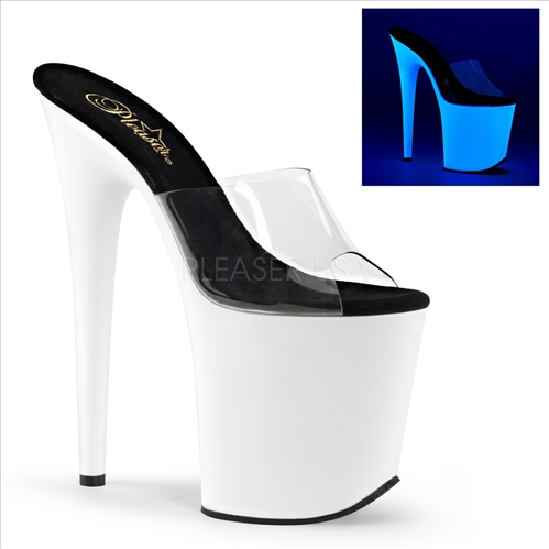 strapless stripper shoe UV reactive neon white 8 inch heel