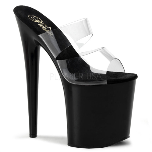 clear black 8 inch heel 2 band /double strap exotic stripper shoes