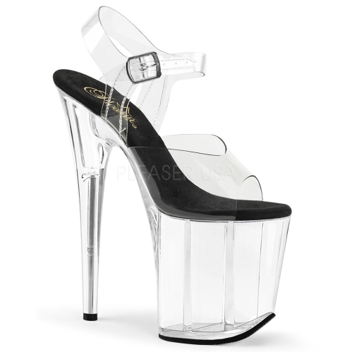 8 inch heel clear with black insole ankle strap stripper shoes