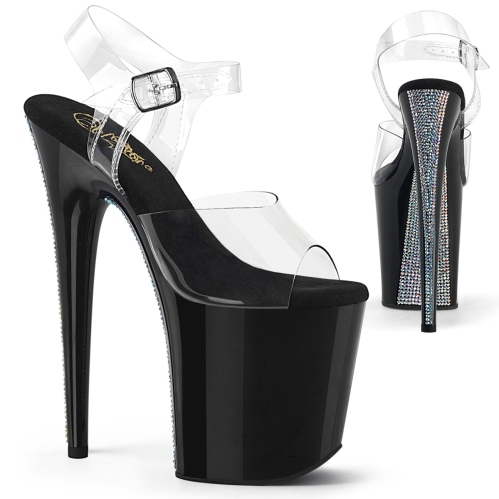 8inch heel clear black silver rs