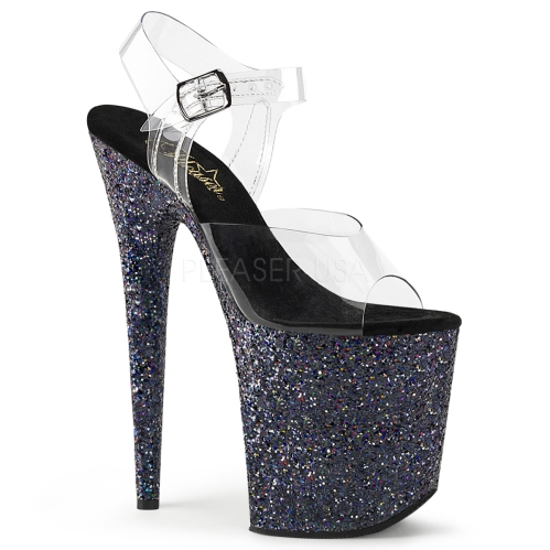 ankle strap 8 inch heel black holographic sexy stripper heels