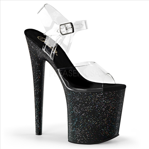 black mini iridescent glitters on 8 inch heel discounted stripper shoes