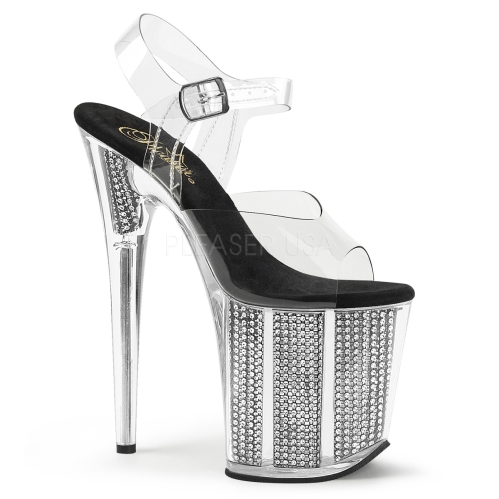 rhinestones filled platform bottom and ankle strap 8 inch heel exotic dance shoes black