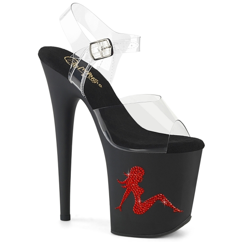 8inch heel clear black red