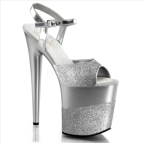 Two-tone silver on silver glitter 8 inch stiletto heels exotic dance shoes