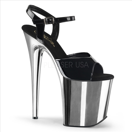 black patent top 8 inch heel chrome platform exotic dance shoes