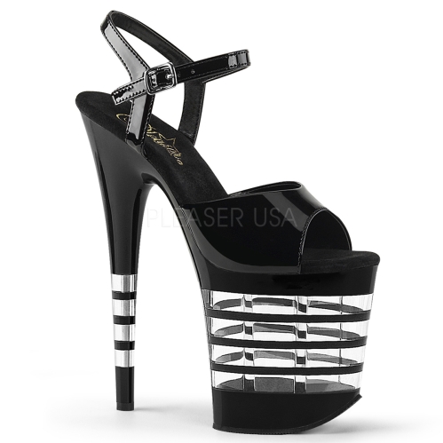black and clear lines 8 inch heel ankle strap stripper dance-able shoes