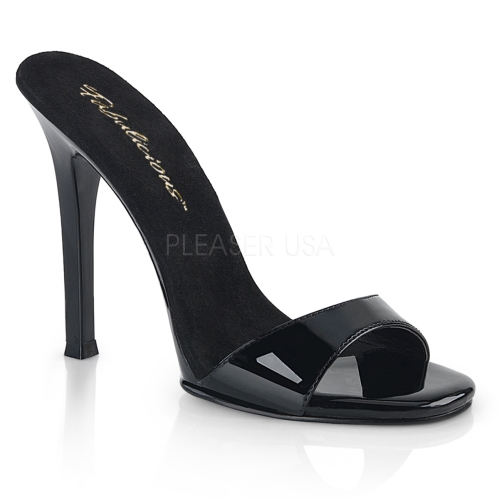 4 Inch Heel Black Patent No Ankle Straps Slide