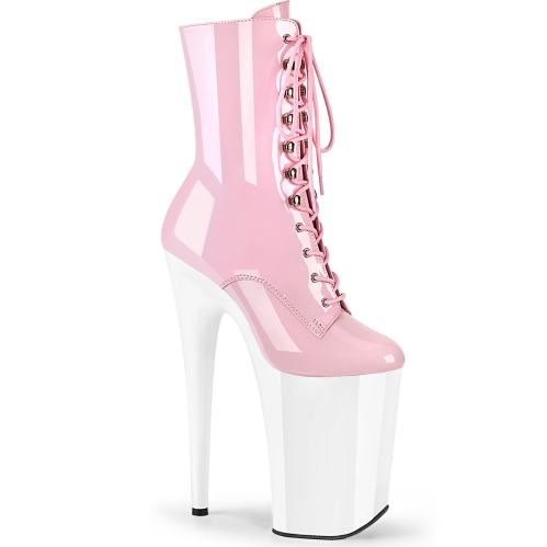 ankle mid calf boots baby pink patent white