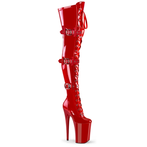 thigh high boots red stretch patent red