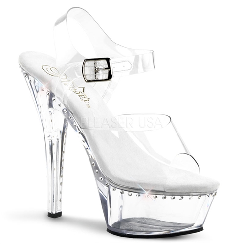 Rhinestone Lined Platform 6 Inch Heel Clear Shoe