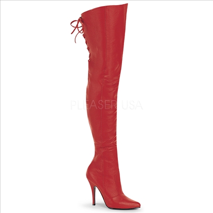 6 Inch Thigh High Red Leather Pointed Toe Boots