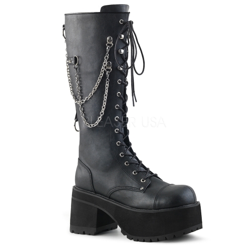Black Vegan Leather Lace-Up Knee High Boot