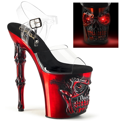 8inch heel clear satin red chrome