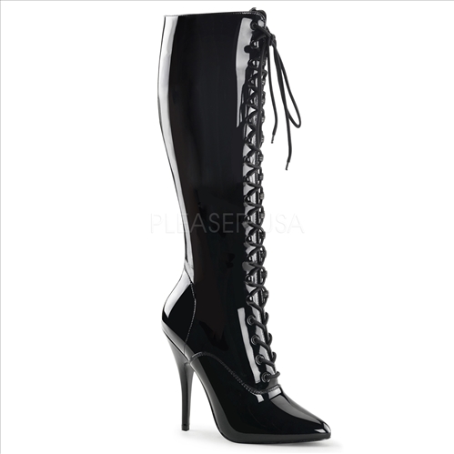 Black Patent Knee-High Pointed Toe Boot