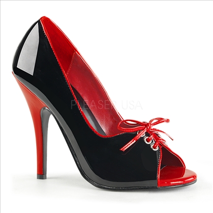 Contrast Piping Black Patent Red Accent Shoe