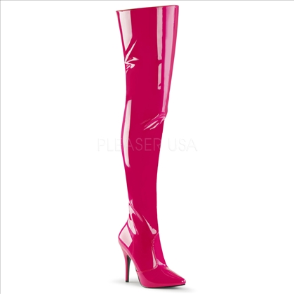Stretch Hot Pink Patent Thigh High Boots