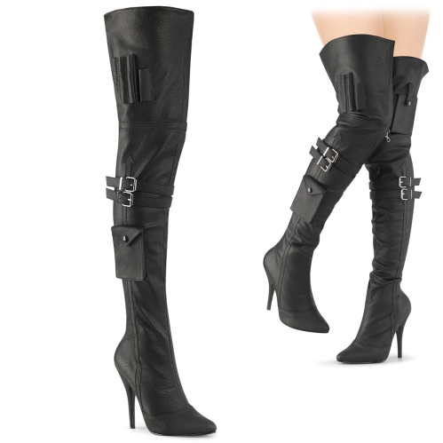 thigh high boots black faux leather