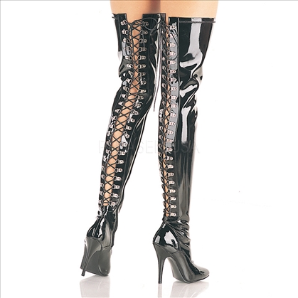 Black Patent Thigh High Boots Lace Up In Back