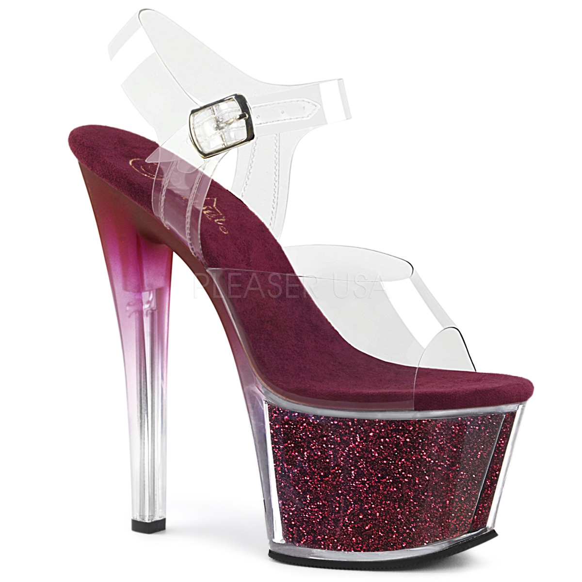 709-Glitter, 7 Inch Stiletto High Heel with 2.75 Inch Platform Ankle Strap  Sandal w/Glitter