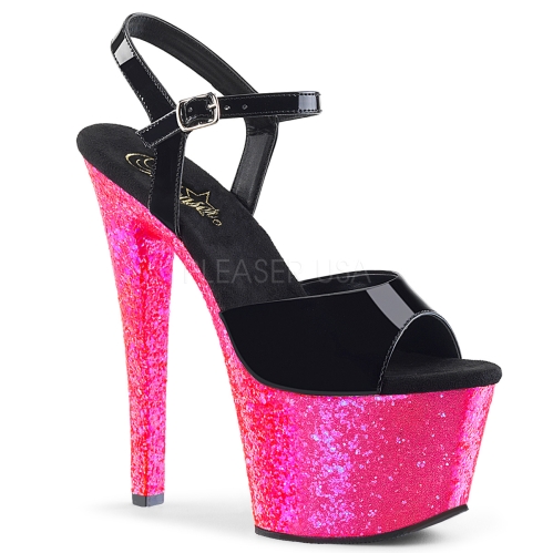 Black Patent Neon Hot Pink Glitter Platform Shoes