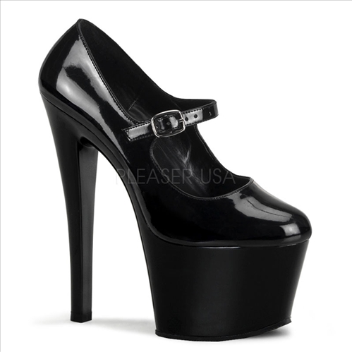 Mary Jane 7 Inch D-Shaped Heel Shiny Black Shoe