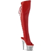 knee high boots red faux leather clear silver chro