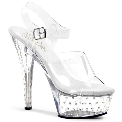 Rhinestones 6 Inch Heel Clear Ankle Strap Shoes