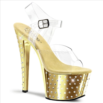Gold With Rhinestone 7 Inch Heel Platform Shoes