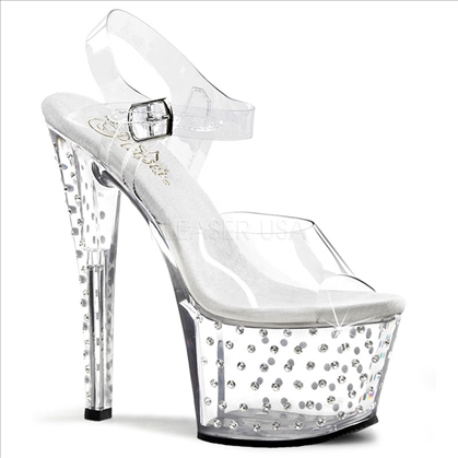 Ankle Straps Rhinestone Covered Clear Shoes