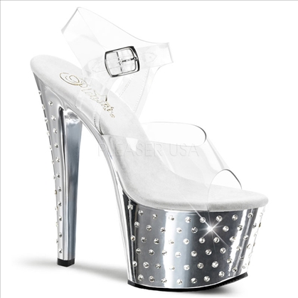 Chrome All Rhinestone Ankle Strap Exotic Shoes
