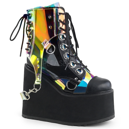 Holographic multicolor black vegan leather boots