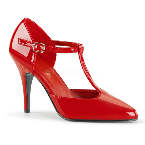 Red 4 Inch Heel Vanity D-Orsay T-Strap Pumps