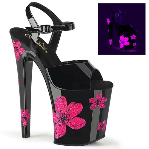 8inch heel black patent black neon pink