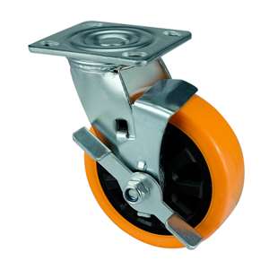 6" Inch Caster  617 lbs Side brake Polyurethane Top Plate