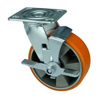 6" Inch Caster  1102 lbs Swivel and Center Brake Aluminium  and  Polyurethane Top Plate