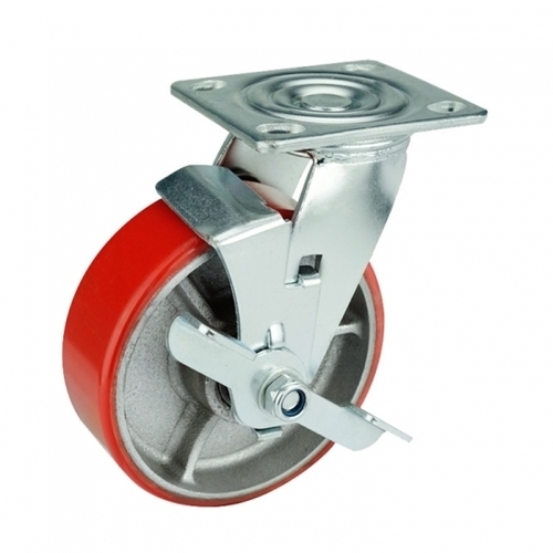 6" Inch Caster  705 lbs Swivel and Center Brake Iron core  and  Polyurethane Top Plate