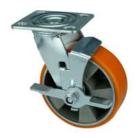 8" Inch Caster  1543 lbs Swivel and Center Brake Aluminium  and  Polyurethane Top Plate