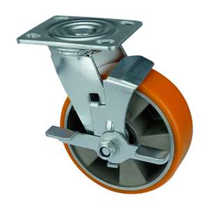 8" Inch Caster  1543 lbs Swivel and Center Brake Aluminium  and  Polyurethane Top Plate