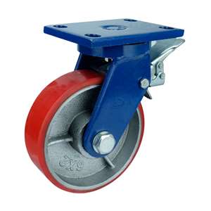 8" Inch Caster  3307 lbs Swivel and Upper Brake Cast iron polyurethane Top Plate