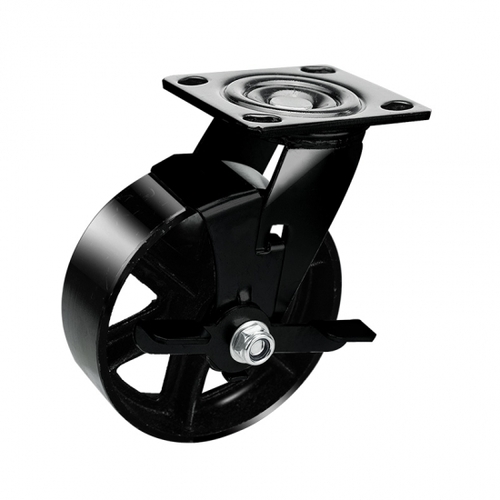 8" Inch Caster  661 lbs Swivel and Center Brake Black Cast iron Top Plate