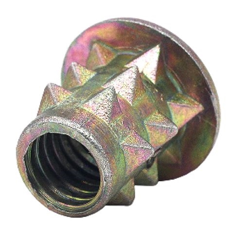 M5 Zinc Alloy Threaded Spiked Wood Caster Insert Nut with Flanged round  Drive Head