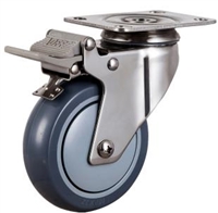 2" Inch 110 Lbs Light Duty Caster Wheel w/ Brake and Swivel Plate Stainless Steel TPR